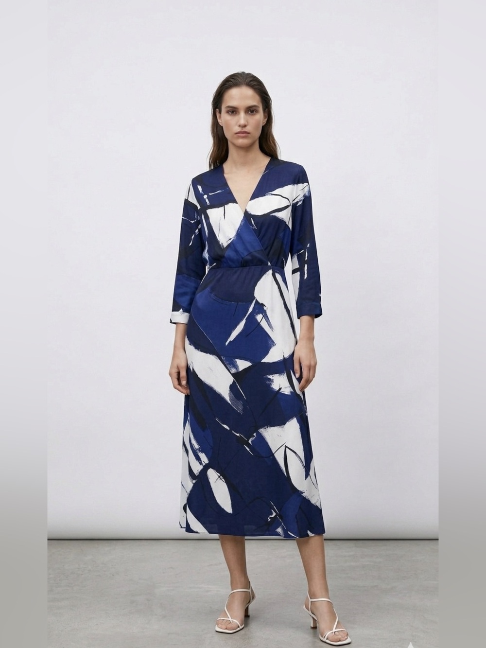 Zara Blue and White Abstract Maxi Dress size S